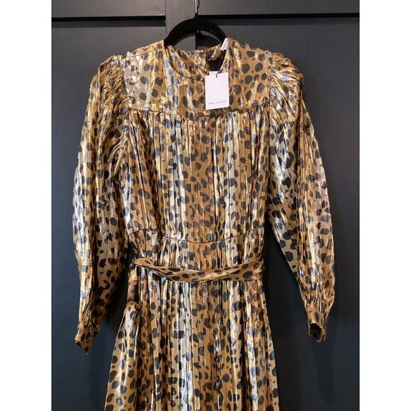Runway MARC JACOBS Gold Black Silk Metallic Animal Print Pleated midi Dress 0 - Picture 12 of 13